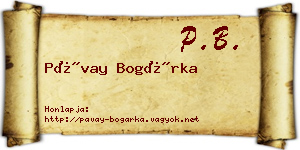 Pávay Bogárka névjegykártya